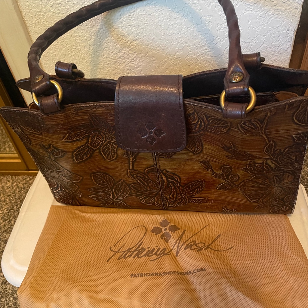 Patricia Nash Brown Floral Tooled Leather Shoulder Bag